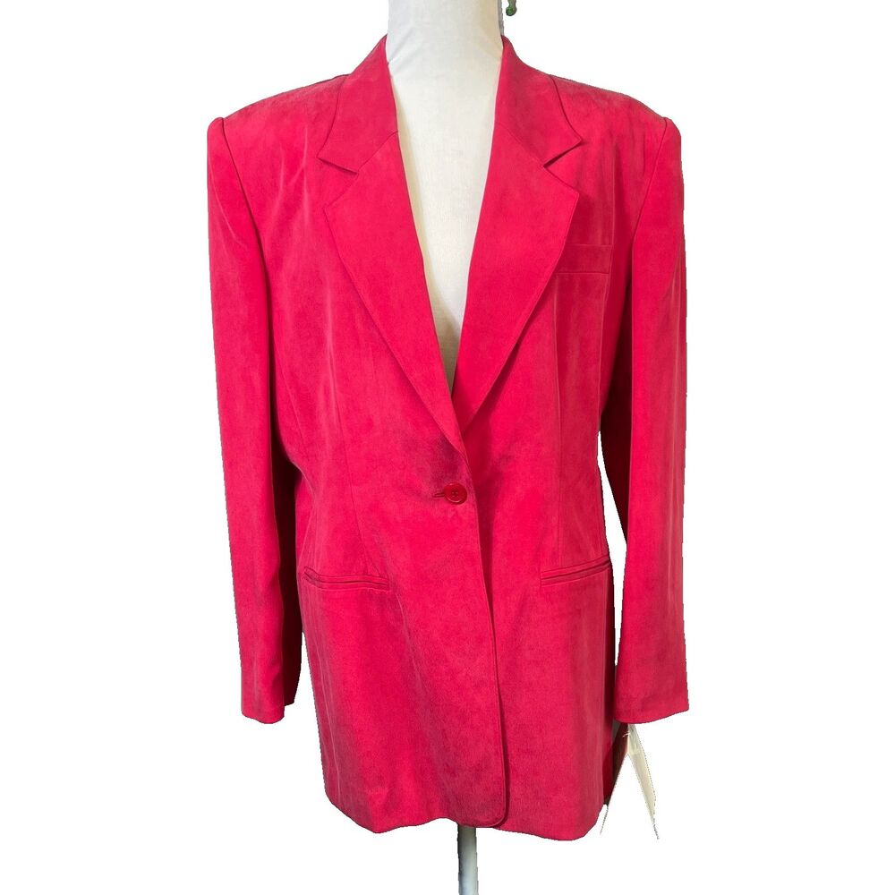 Patrick Collection Sueded Silk Blazer Red  One Button Vintage 12